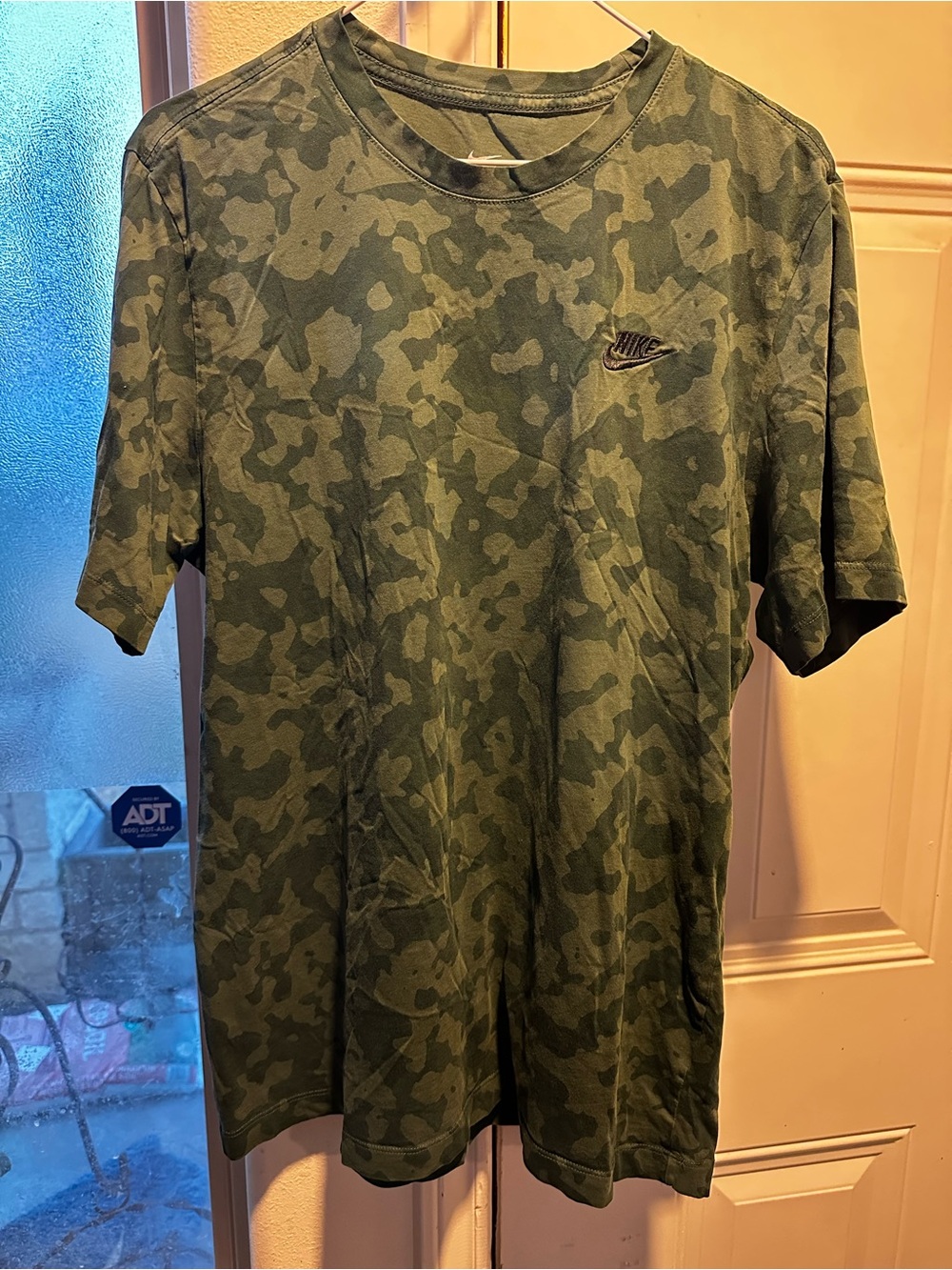 Nike Camo T-Shirt Size Large Tall Green Club AOP Hook Logo Crewneck